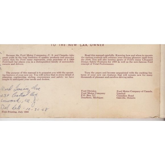 1969 FORD ALL MODELS OWNER'S MANUAL, ORIGINAL not a facsimile, FROM CAR DEALER - Picture 3 of 4